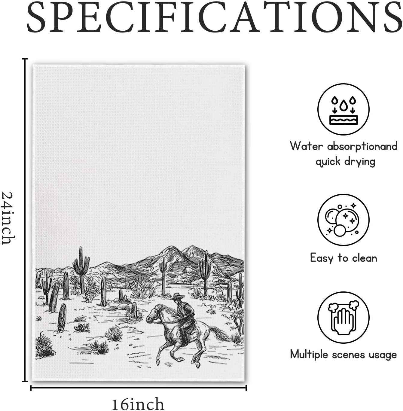 Western Cowboy Kitchen Towels Set - Vintage Riding Horse Cowboy Dish Towels for Kitchen Bathroom, Tea Hand Towels, Rustic Western Gifts, Set of 4 (16x24)