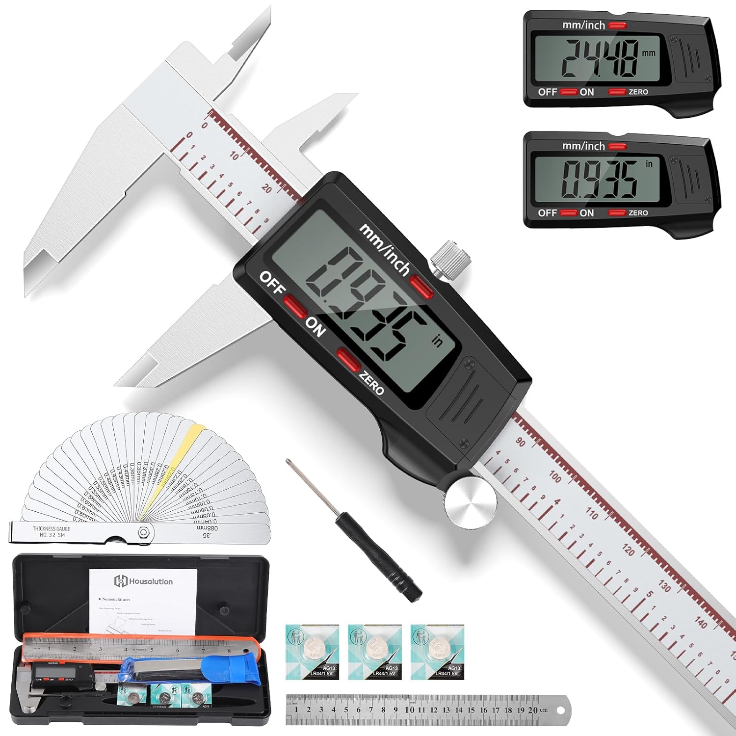 Digital Caliper 6 Inch, Caliper Measuring Tool with Large LCD Screen, Inch/MM, 4 Measuring Ways, Auto-Off LCD Stainless Steel Micrometer Vernier Caliper for Printing Jewelers Woodworkers