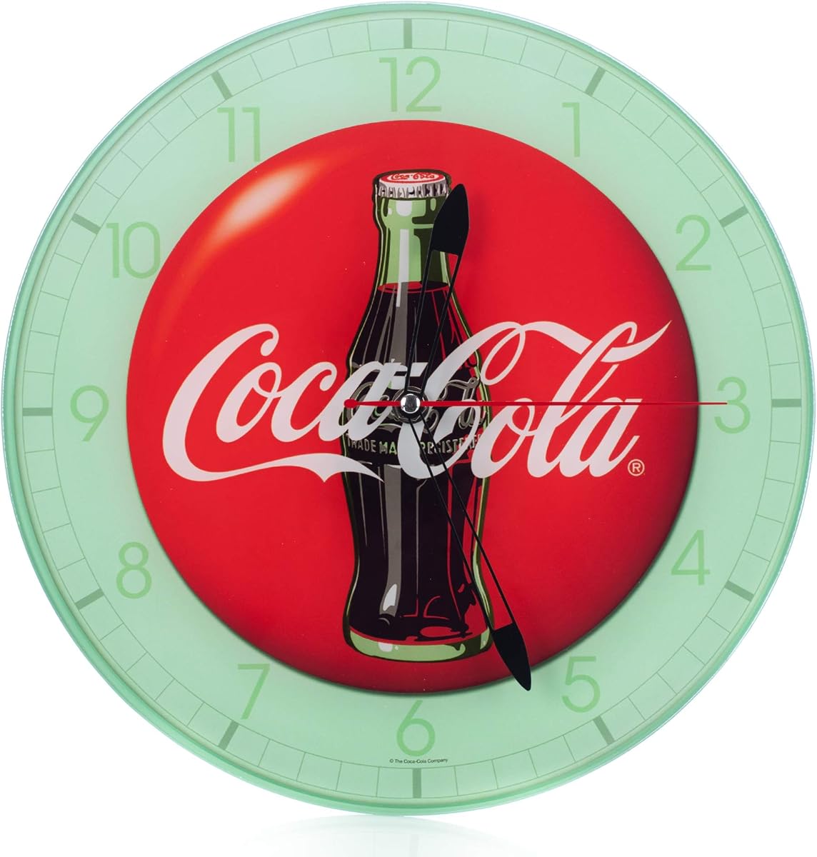 Coca Cola Bottle Round Vintage Red Button Logo 12 x 12 Glass Wall Clock