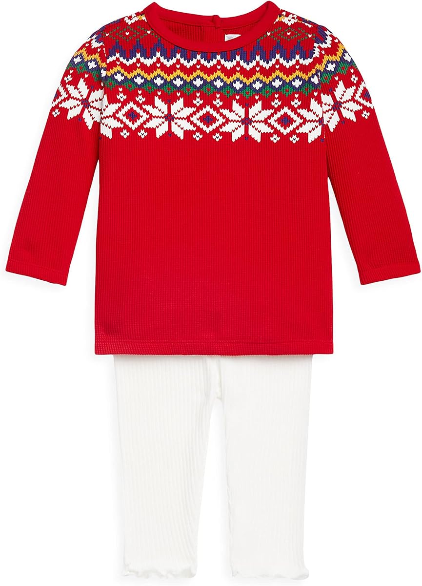 Baby Girl's Fair Isle Top & Leggings 2 Piece Set (R(9001)/W, 6 Months)