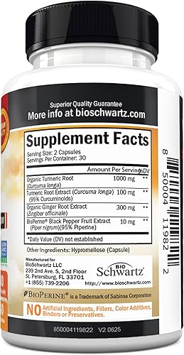 Vista 8 de Suplemento de curcumina de cúrcuma y jengibre, 95% curcuminoides estandarizados con extracto de pimienta negra BioPerine para una absorción ultra
