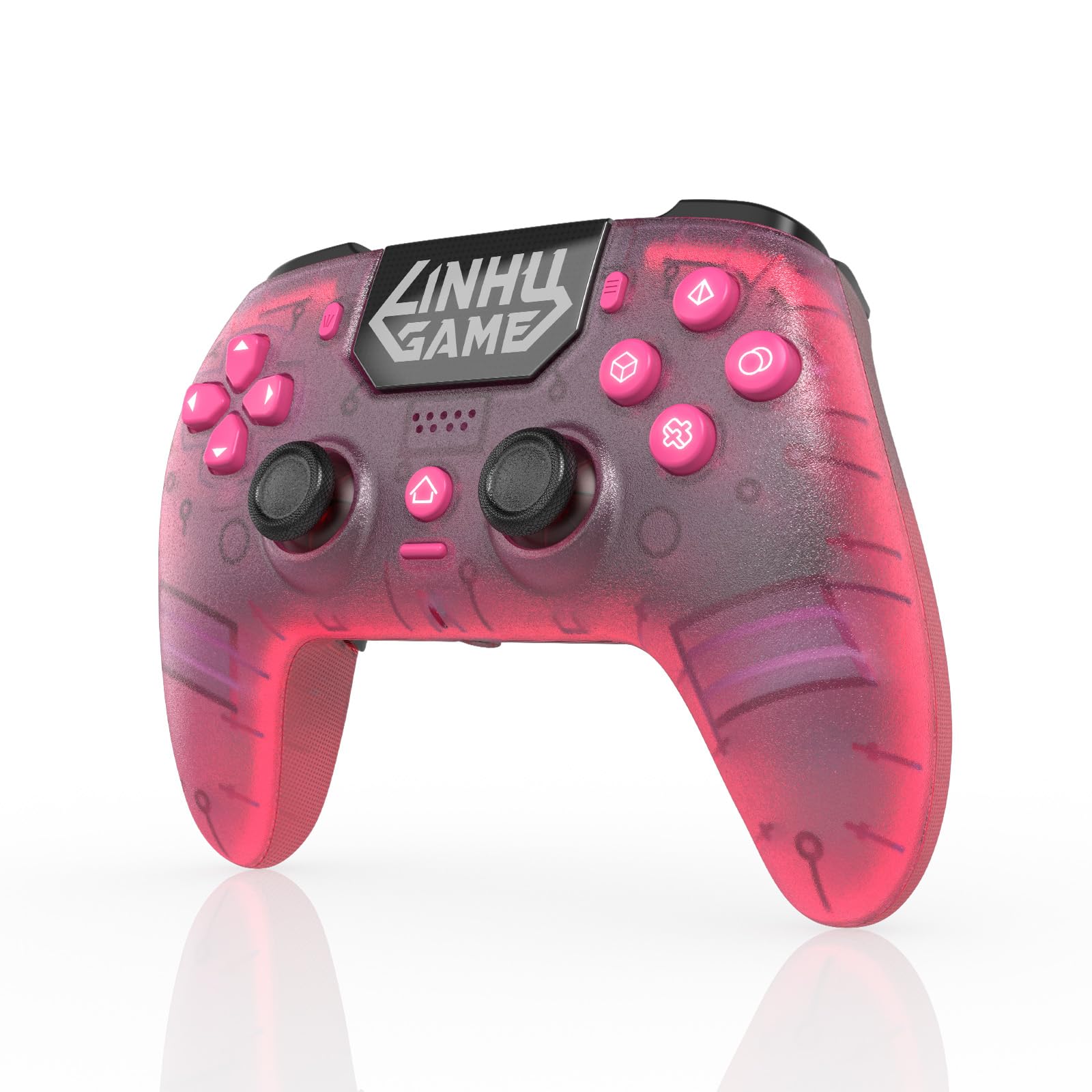 linhugame Controller wireless per P5/Pro/Slim/PC, con guscio trasparente/luce nastro RGB/Joyticks effetto Hall e trigger/Macro/Turbo/jack audio da 3,5 mm/altoparlante e microfono/gamepad batteria