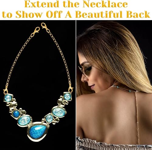 Miniatura 6 de Extensores de cadena para collares, Anezus 10 extensores de joyería para collares, extensores de cadena de acero inoxidable para collar, pulsera y