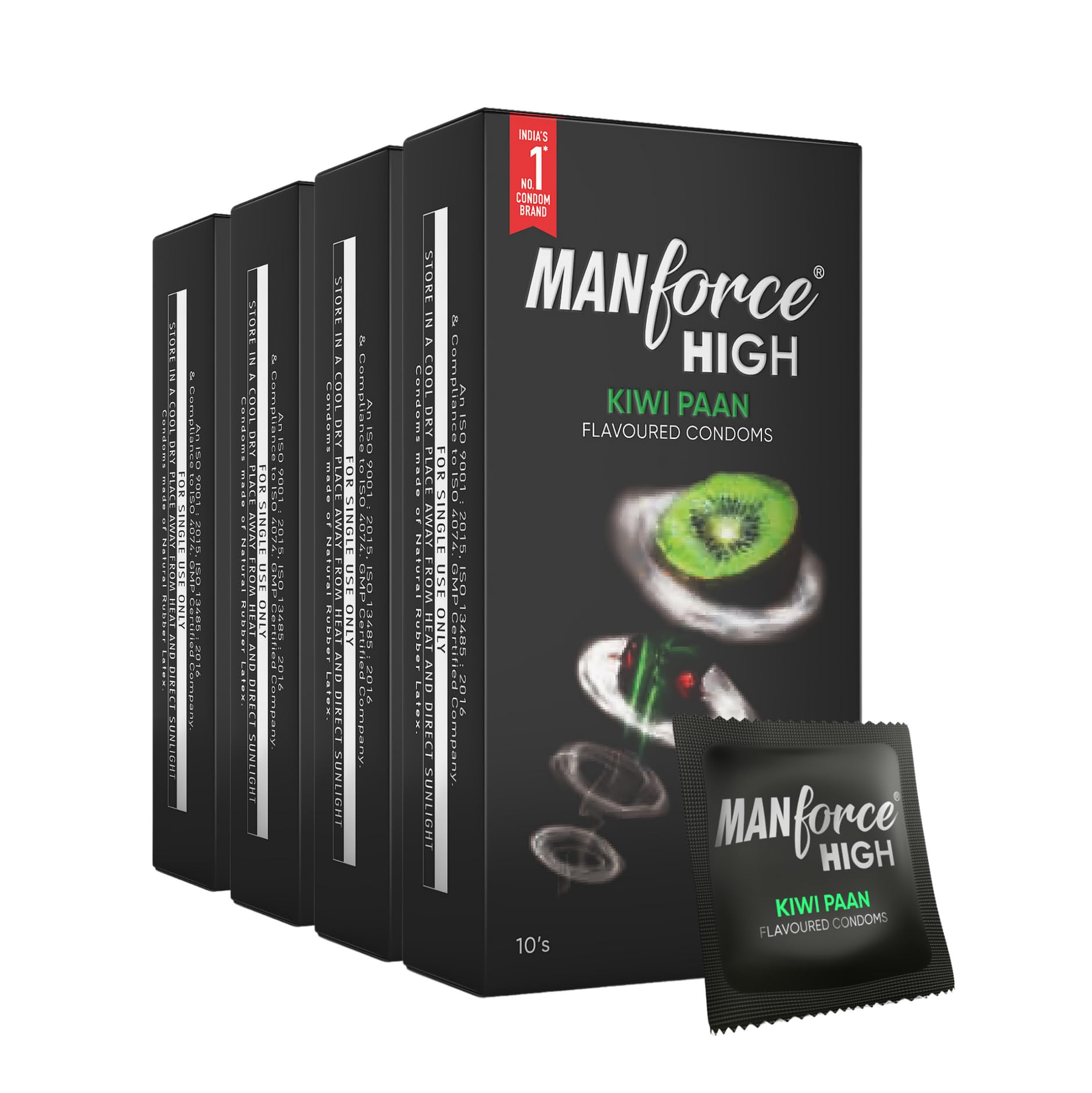 Manforce High Kiwi Paan Flavoured Condoms for Men| 10 Count| Ultra Thin| Lubricated Latex Condoms For Her Enhanced Pleasure x Pack of 4-image-26
