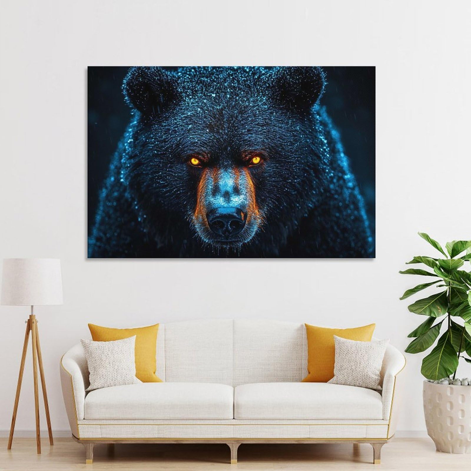 Junmoney Intense Black Bear Portrait with Glowing Eyes Room Decor Wall Art, 20x30inch(50x75cm), for Entrance Walls, Hall Decor Or Foyers, A Neat Decor Update for Hallways