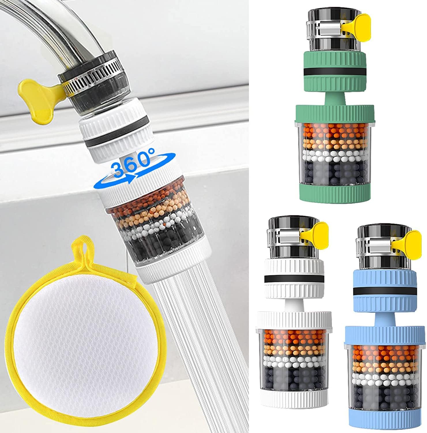 Faucet Water Filter, 3 Pack Sink Water Filter,Faucet Water Filter Purifier Kitchen Tap Filtration Activated Carbon Removes Chlorine Fluoride Heavy Metals Hard Water for Home Kitchen Bathroom