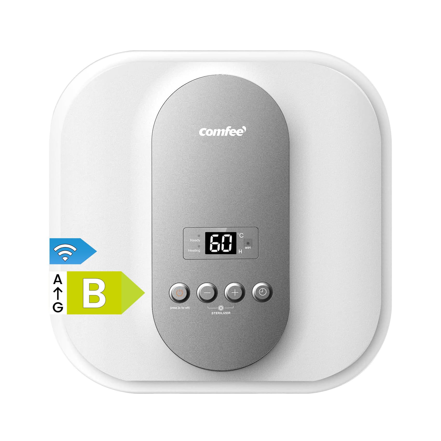 COMFEE' Scaldabagno Elettrico Murale ad Accumolo 30 L D30-15EVG1U – Sottolavello con vano contenitore — Leggero, compatto facile da installare – ideale per piccole utenze, bianco con grigio