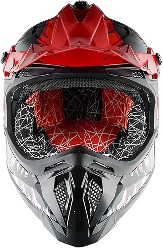 Miniatura 8 de 1Storm - Casco de motocross para adultos ATV Dirt Bike BMX MX de estilo pista JH601 Conjunto de casco rojo de dinosaurio + gafas + guantes rojos con