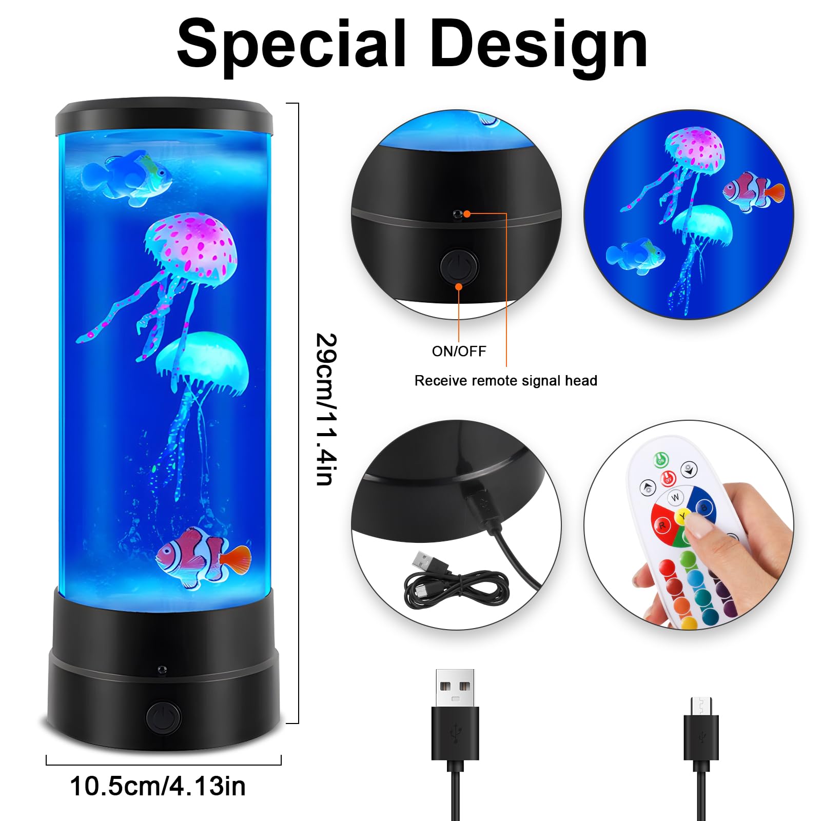Lampada da lava, a LED, per meduse, 17 colori, rotonda, vera medusa, per acquario, decorazione per la casa, con telecomando, per regali di Natale per bambini
