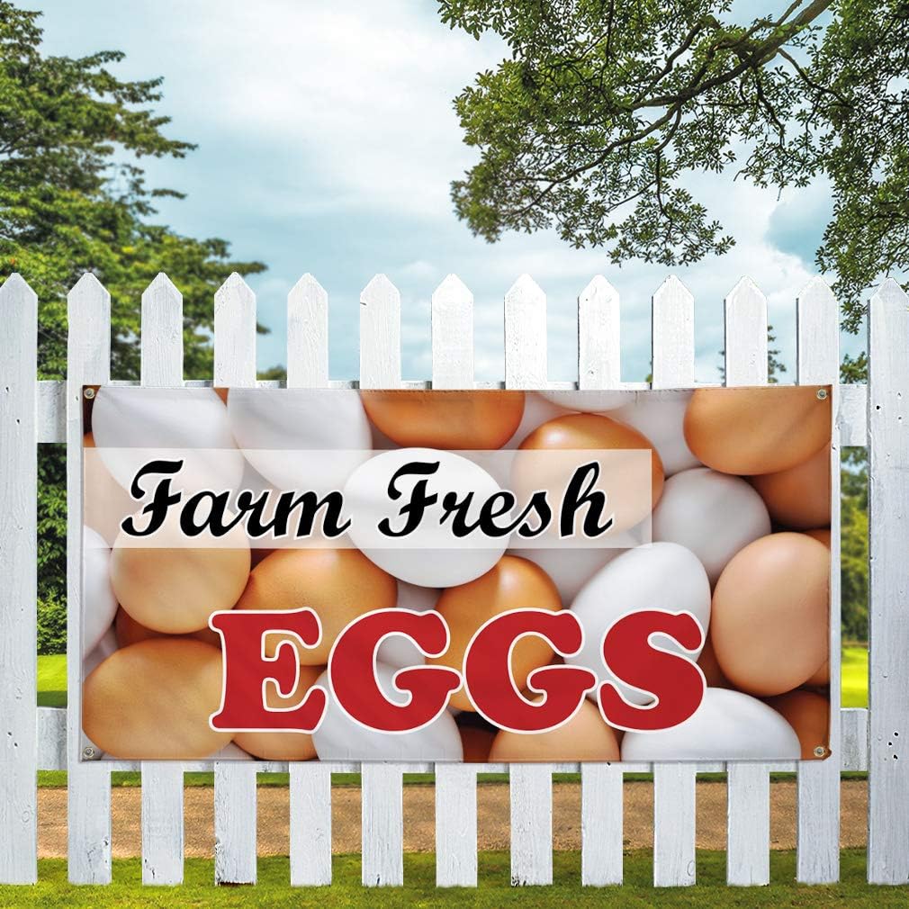 Vinyl Banner Multiple Sizes Farm Fresh Eggs Advertising Printing B Food & Beverage Eggs Outdoor Weatherproof Industrial Yard Signs White 4 Grommets 24x36Inches
