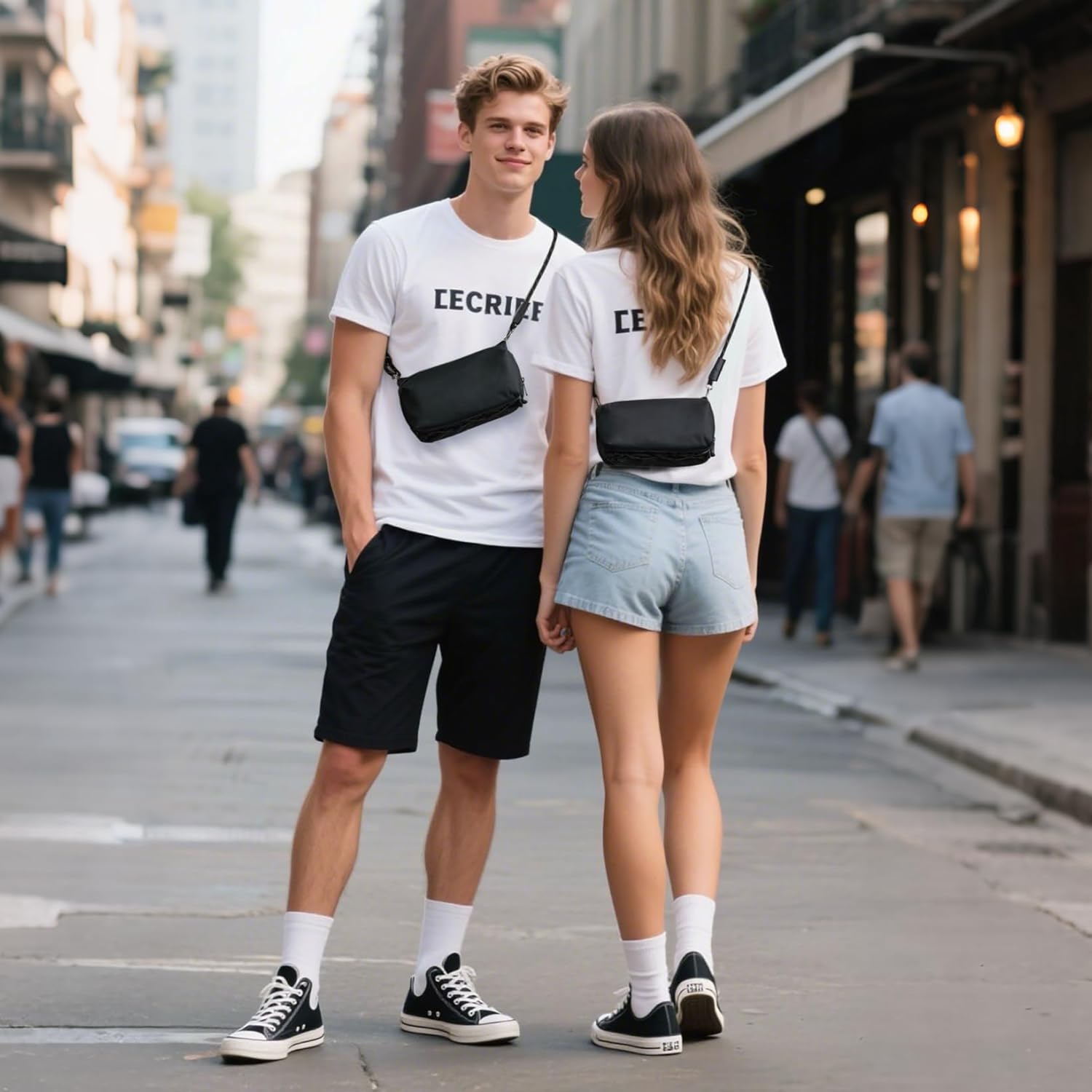 simptech Crossbody Bag With Bottle Holder Fanny Pack Sling Chest Bag Dual Main Pocket Water Resistant Waist Pack for Women Men Travel, Daily Use, Cycling, Hiking (New Black) - Image 5