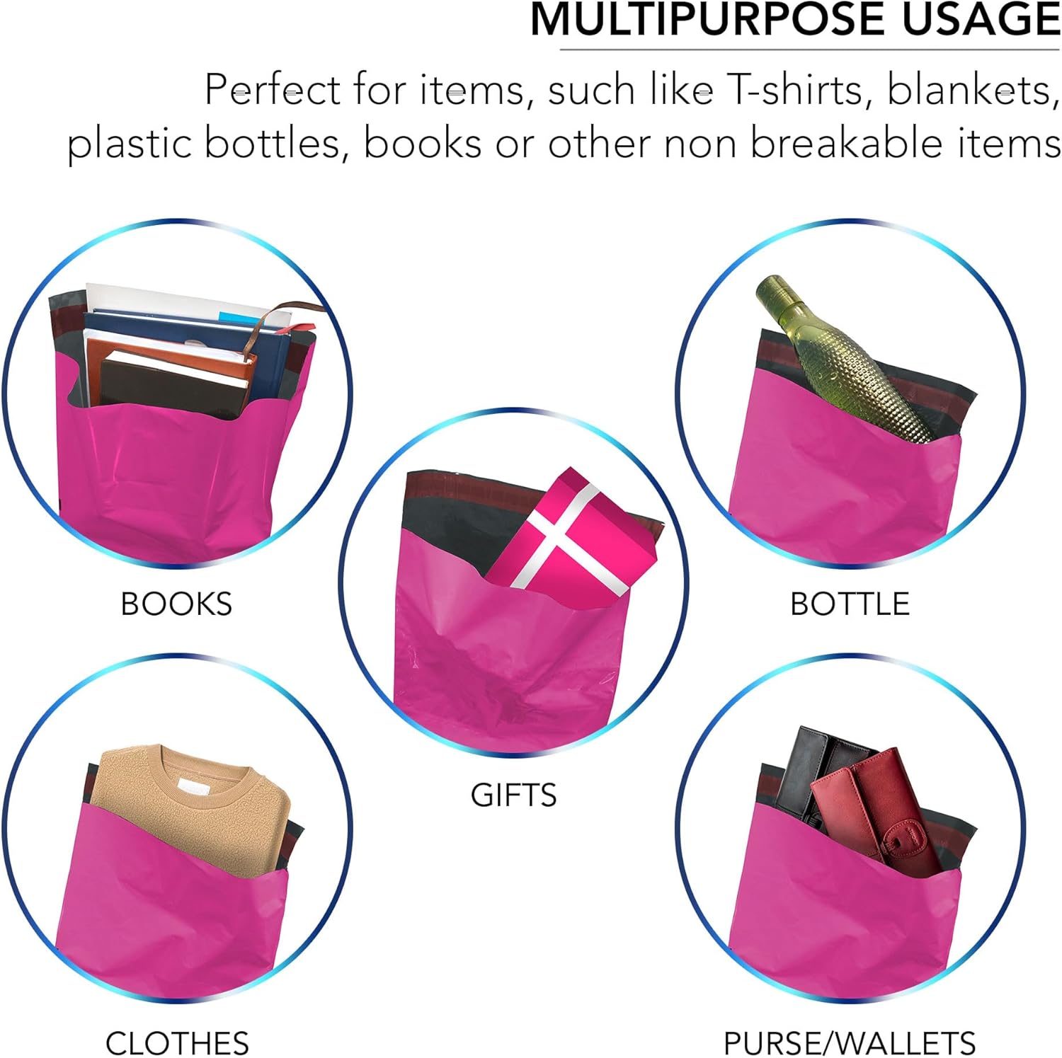 50 Mailing Bag Hot Pink Mailing Poly Postal Self Seal Bags, iSOUL Small 10 x 14 Inch Postage Packaging Assorted Mailers Posting Shipping Post Parcels Package Bags