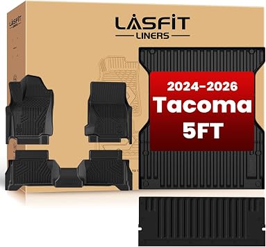 LASFIT Full Set Mats 5FT Bed Mat for Toyota Tacoma 2024-2026 Only Fit Hybrid Double Cab Floor Mats Tailgate Mat, All Weather Floor Liner for Tacoma 2024-2026 TPE Custom Fit Car Mats