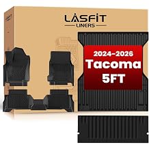 LASFIT Full Set Mats 5FT Bed Mat for Toyota Tacoma 2024-2026 Only Fit Hybrid Double Cab Floor Mats Tailgate Mat, All Weather Floor Liner for Tacoma 2024-2026 TPE Custom Fit Car Mats