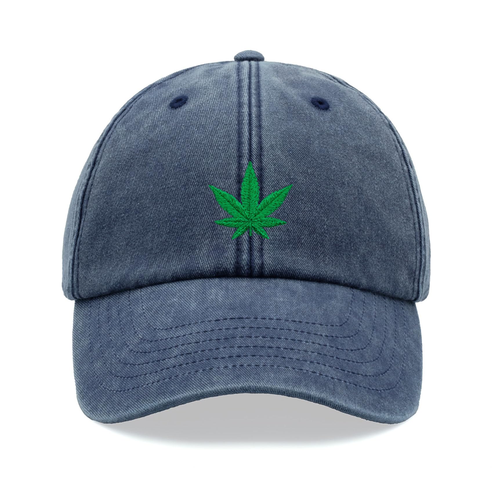 Cap Base Unisex Blue Denim Cannabis Leaf Baseball Cap Vintage Washed Dad Hat Low Profile Adjustable Weed Marijuana