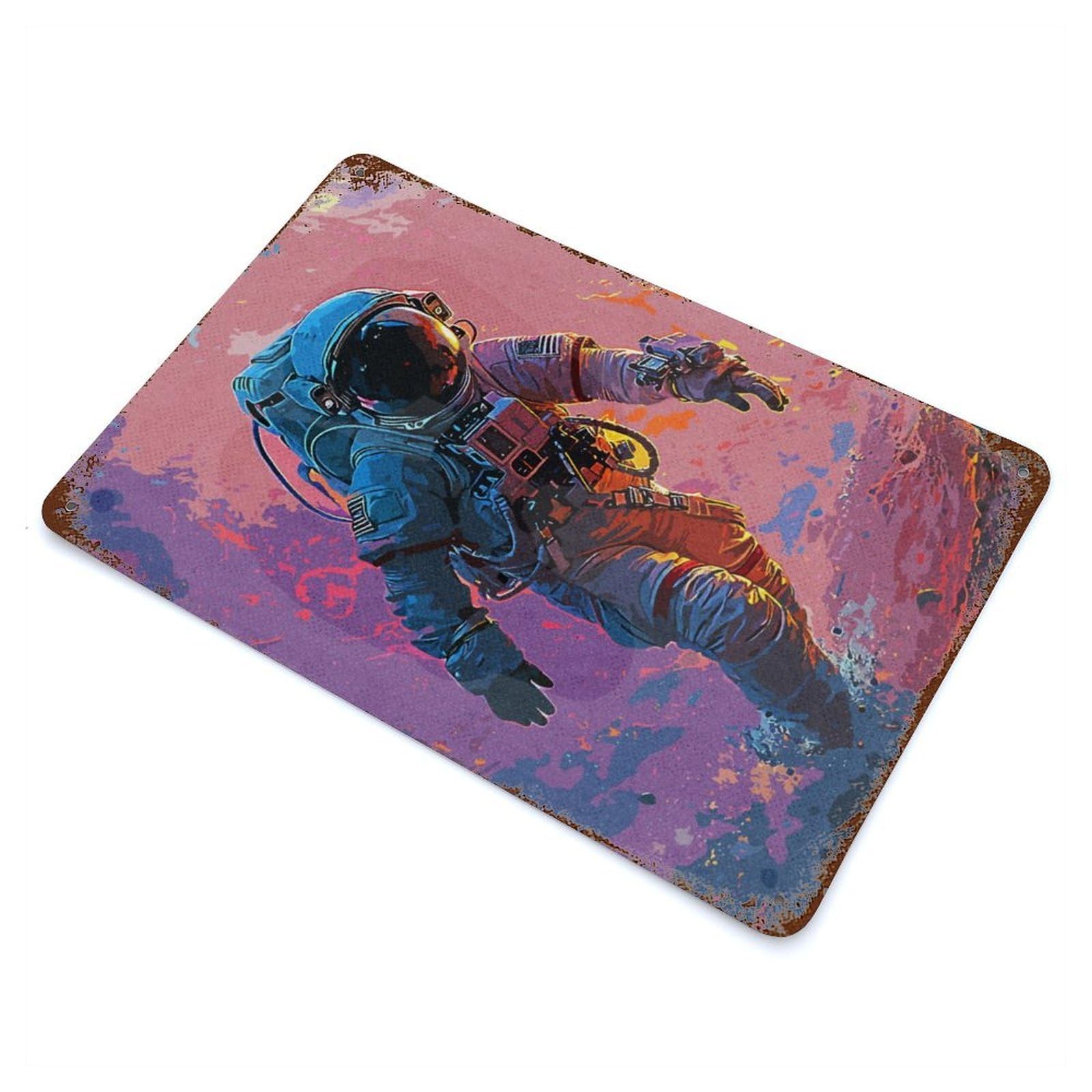Rust Effect Astronaut Paintings Vintage Rust Metal Sign 11.8"x7.9", Vintage Wall Decor for Garage, Bar And Workshop Decor