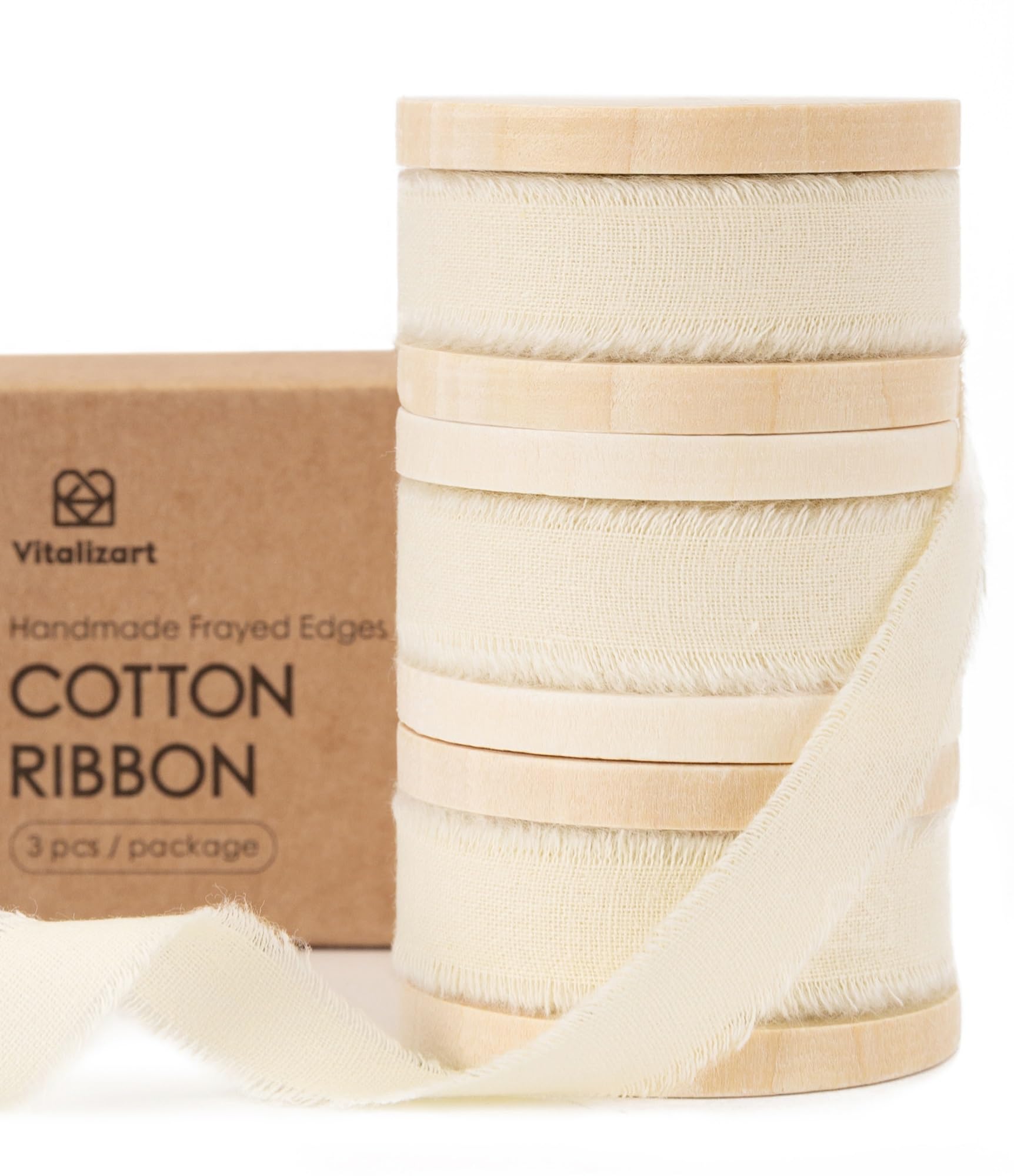 Vitalizart 100% Cotton Ribbon 5/8" x 21Yd (3 Rolls*7Yd) Cream White