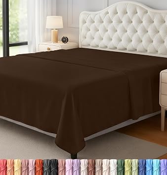 Queen Size Flat Sheet Only, Ultra Soft & Breathable Hotel Sheets, Brown