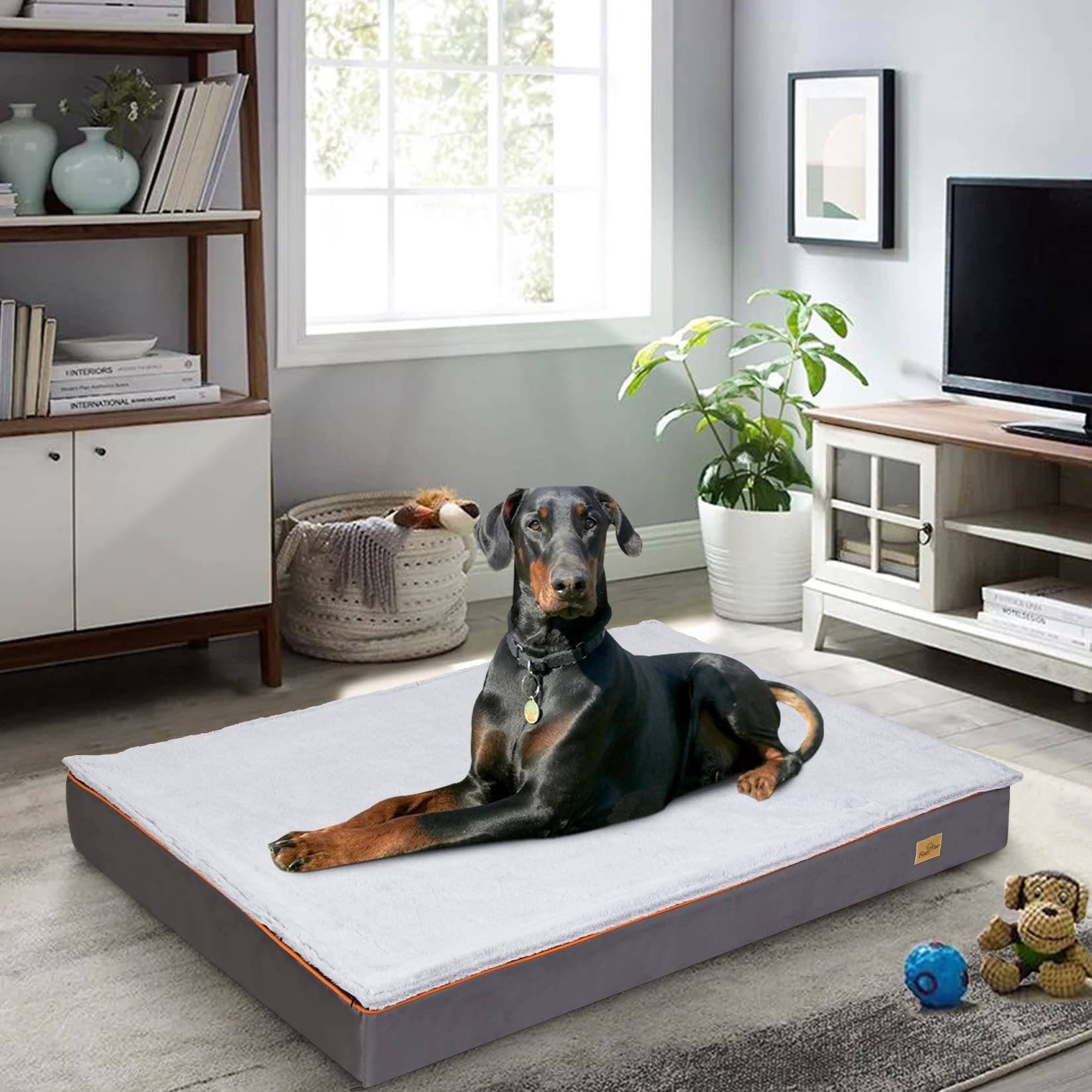 BingoPaw Cama Perro Grande XXL Cama para Perros Grandes Desenfundable,120x90cm Colchonetas para Perros Grandes Lavables Colchon Perro Viscoelastico Impermeable con Funda Suave y Espuma Ortopedica