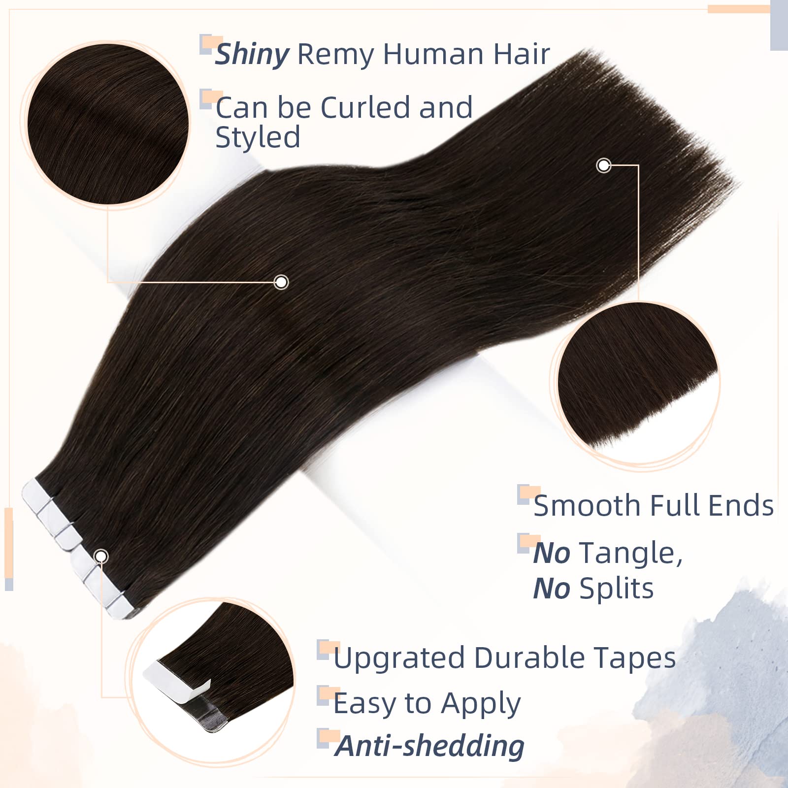 RUNATURE Tape in Hair Extensions Human Hair Brown Invisible Tape in Extensions Remy Human Add Volume for Women 12 Inch 30g #2 - Image 3