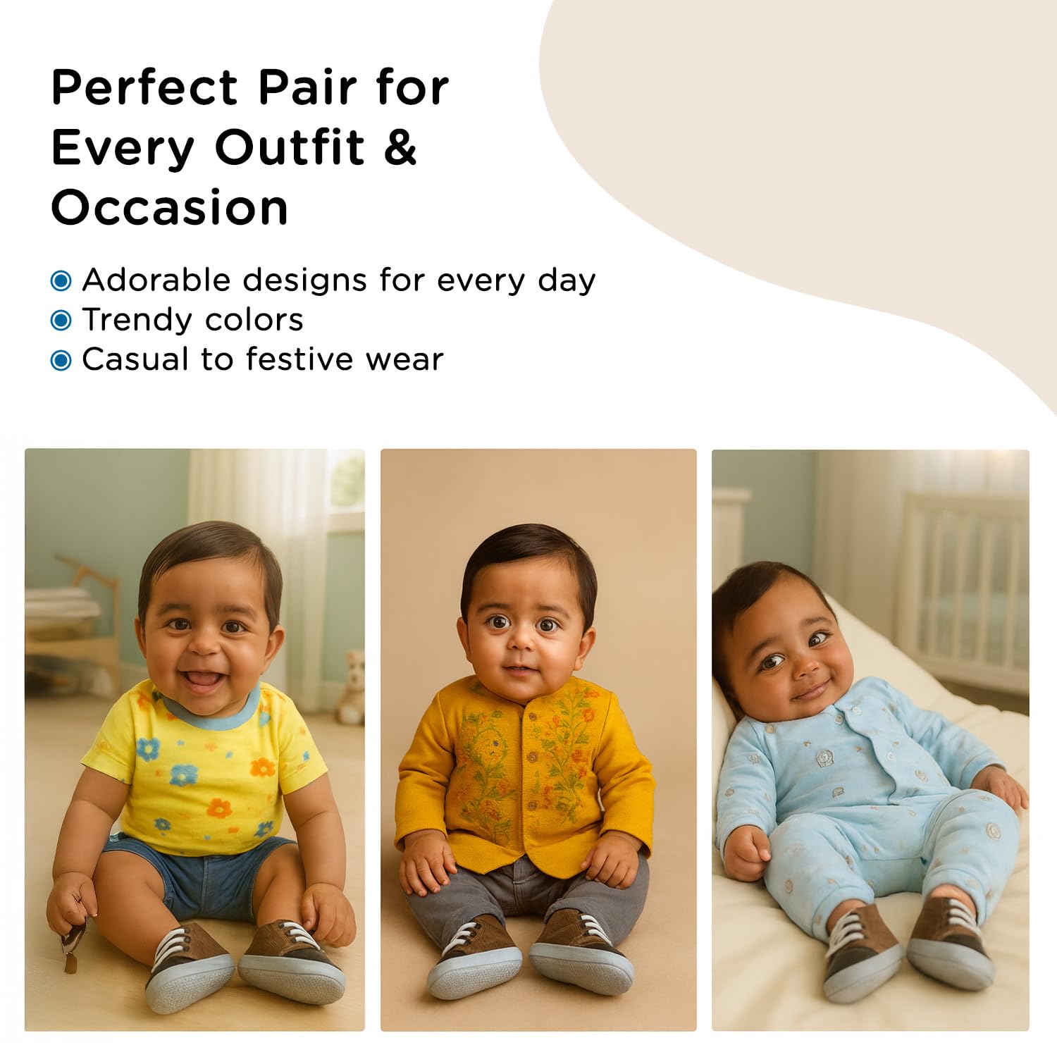 Mee Mee Soft Adorable Baby Booties 0-12 Months – Cotton Slip-On Infant Shoes – Cozy & Breathable Crib Shoes for Baby Boys & Girls – Cute Footwear for Little Ones & Perfect (Brown) 3