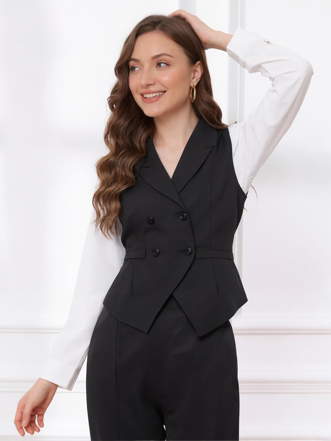 Suit Vests for Women Button Up Christmas Business Casual Dressy Double Breasted Waistcoat Vest Tops with Pockets - Image 5