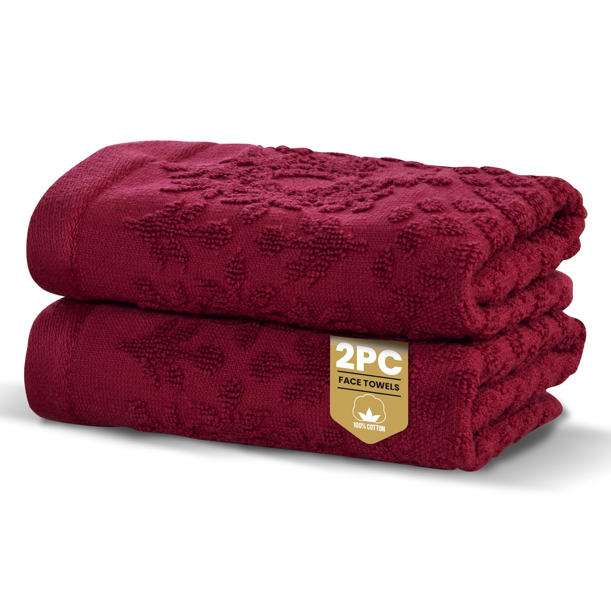 Rapport Home Versailles Jacquard Face Towels 2-Pack – Luxurious 100% Cotton 500gsm Soft Absorbent Face Cloths, Oeko-Tex Certified Bathroom Hand Towels – Ruby (30x30cm)