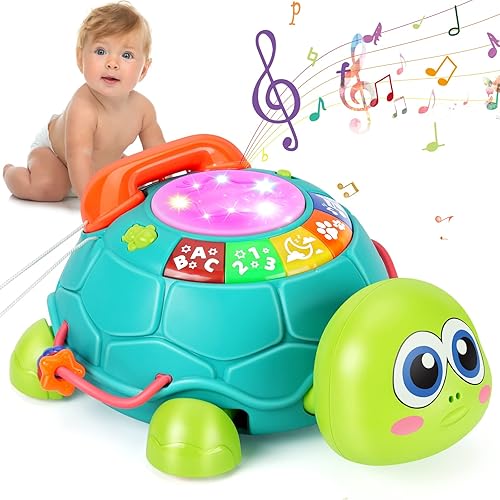 Miniatura 7 de Juguete musical bilingüe de tortuga para bebés de 6 a 12 meses, juguete de desarrollo para niños de 6, 7, 8, 9 meses, juguete educativo 8 en 1 con