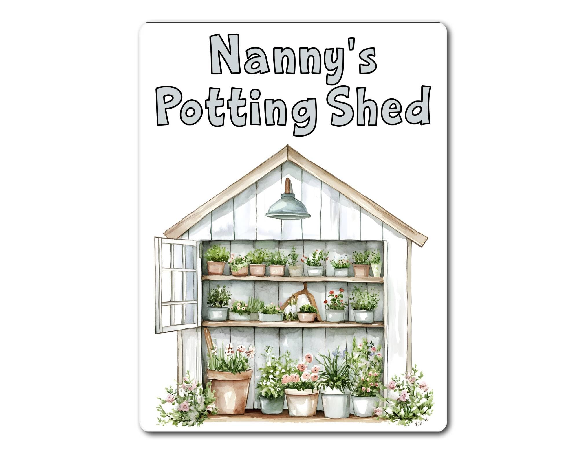 Decalarama White Nanny Metal Sign Gift – Nanny's Potting Shed – - Family Fun Gardening Allotment Novelty Aluminium Present
