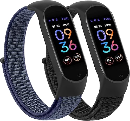 Miniatura 9 de Bandas de nailon para Amazfit Band 5 correas de repuesto para mujeres y hombres, paquete de 2 correas deportivas de nailon suave compatibles con