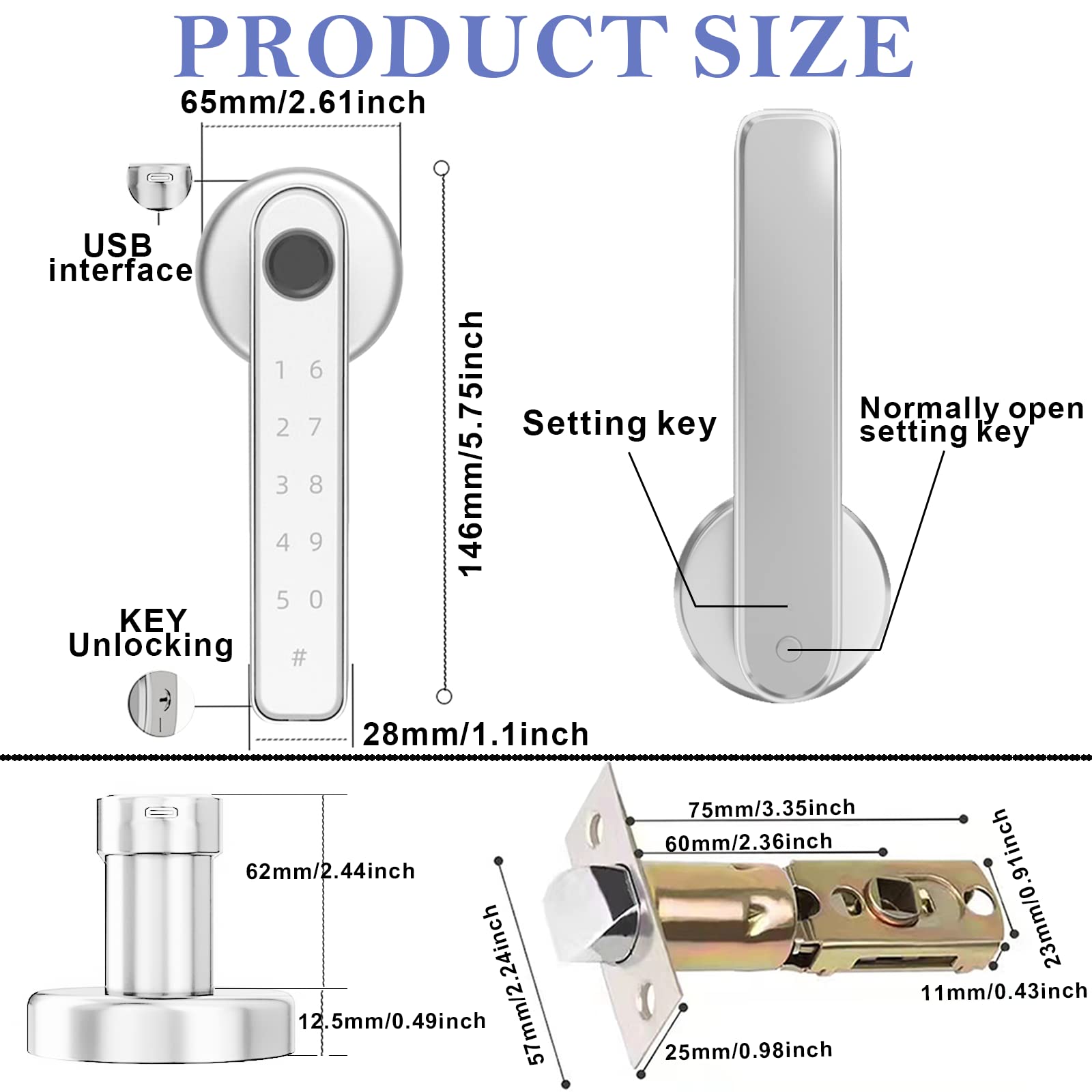 Fingerprint Smart Door Lock 5 in 1, Keyless Entry Door Knob with APP/IC Card/Fingerprint/Keys, 50 Fingerprints/100 Codes - Image 2