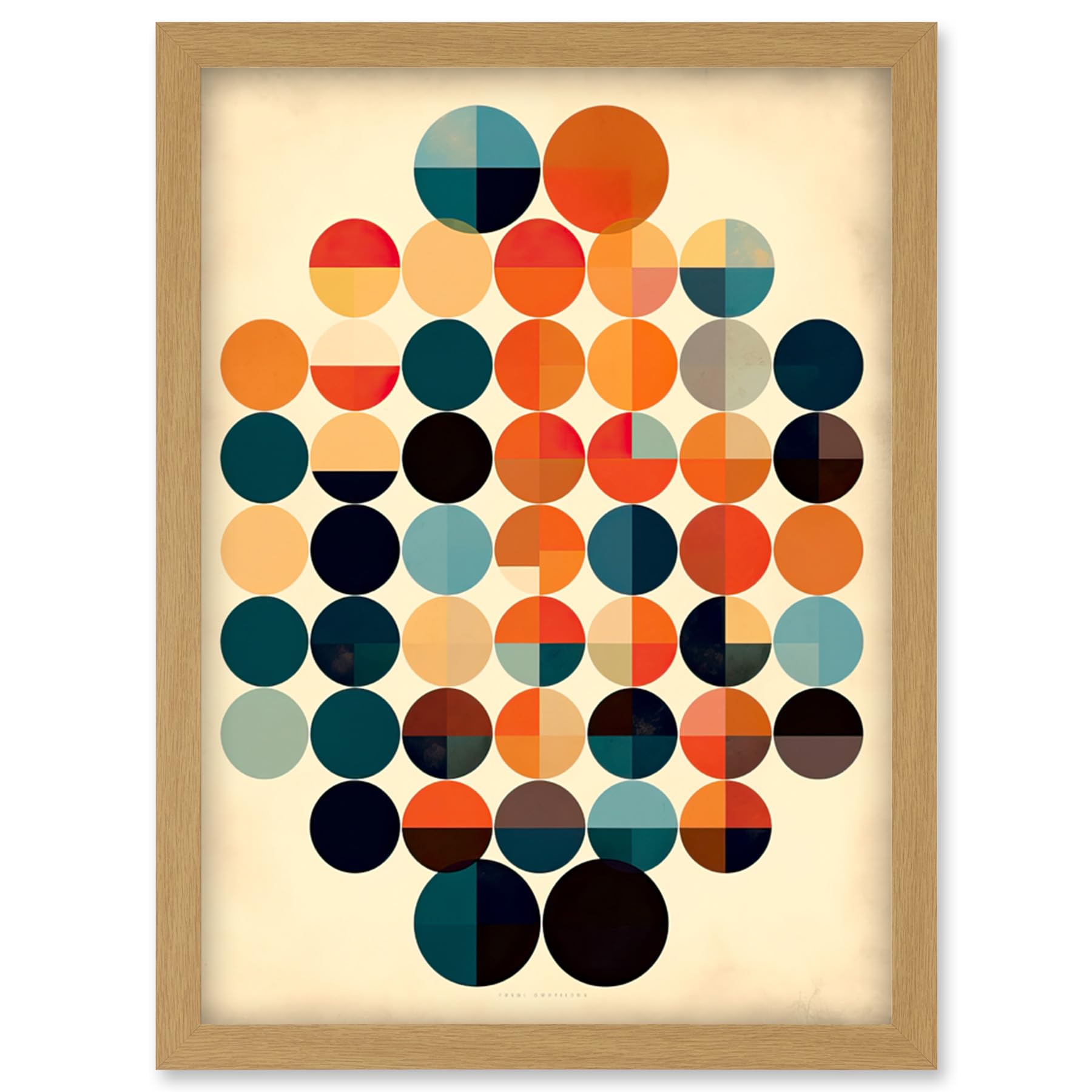 Artery8 Minimalist Bauhaus Geometric Vintage Colourful Shapes Circles Artwork Framed Wall Art Print A4