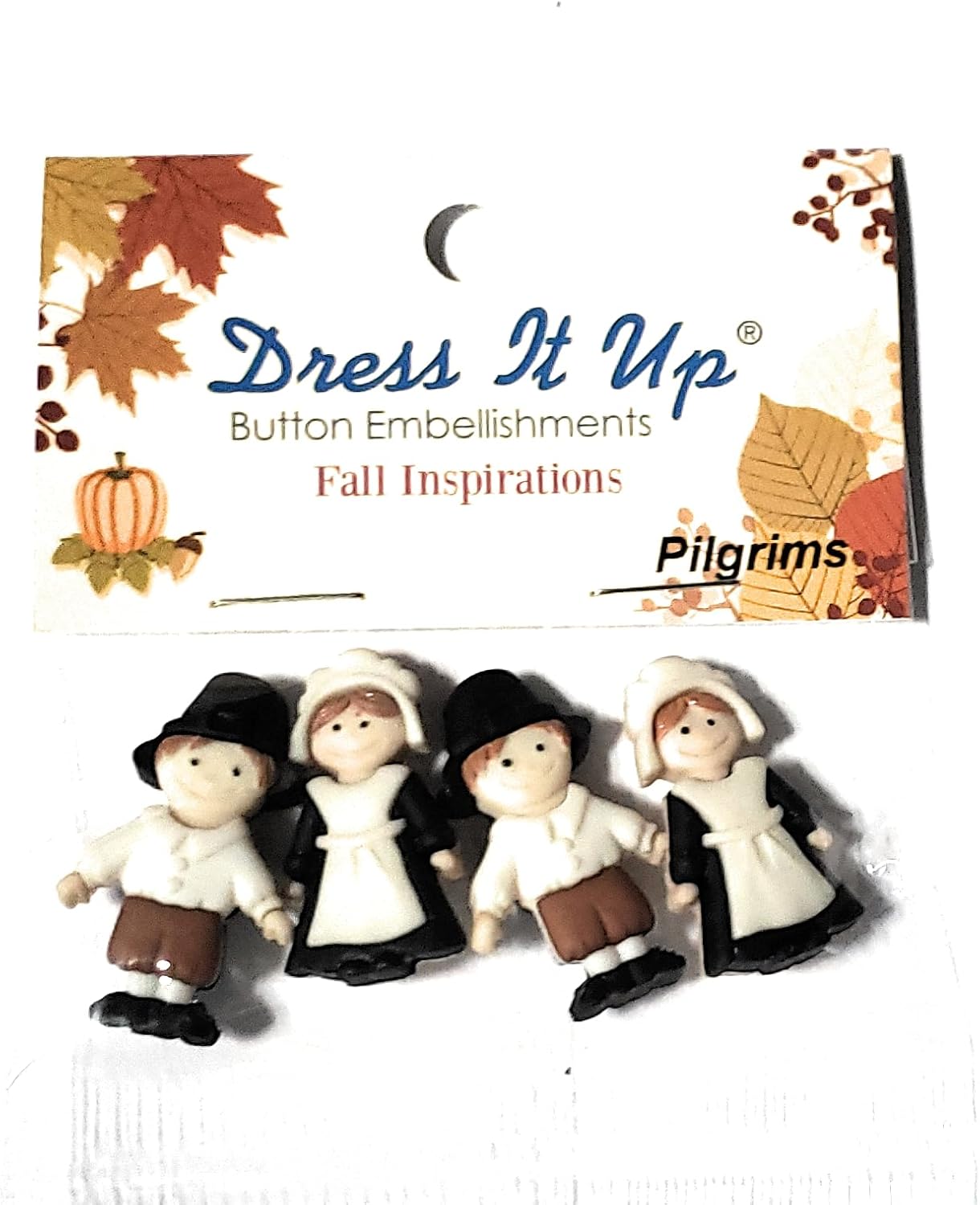 Pilgrims - The Holiday Collection by Dress It Up Buttons, 4-Piece Thanksgiving Craft Embellishments, Plastic Novelty Character Buttons with Shanks for Sewing, Scrapbooking, Fall DIY Decor & Dioramas