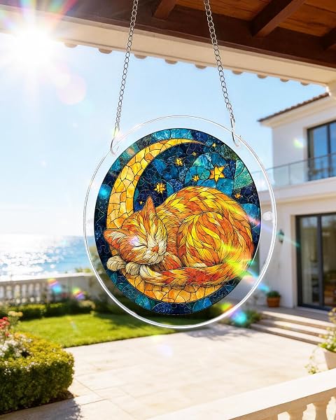 Acrylic Puzzle Window Hanging, Colorful Starry Moon Cat Sun Catchers Panel SunCatchers 83 Pieces Puzzles Decor for Birthday Women, Men, Wife, Aunt, and Mom 7.36 in - 4