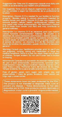 Miniatura 4 de Bio Nutrition D3 12000 Iu Vegi-Caps, 50 unidades