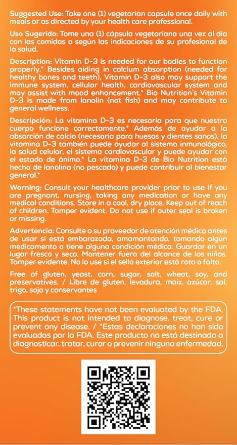Bio Nutrition D3 12000 IU Vegi-Caps 50 Cápsulas miniatura 4