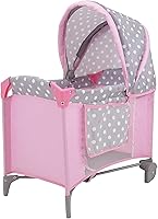 509 Crew Cotton Candy Pink Doll Play Yard - Foldable Playpen for 18" Dolls, Retractable Canopy, Polka Dots, Pretend Play Ages 3+