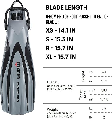 Miniatura 3 de Mares Excite Pro - Aletas de tacón abierto, color gris