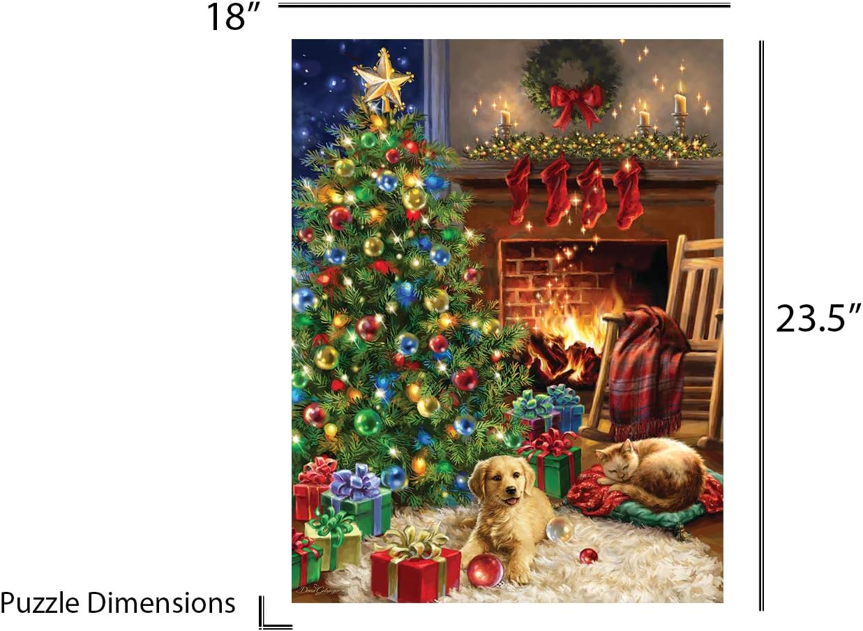 Springbok Christmas Morning 500 Piece Jigsaw Puzzle - This Classic Scene of a Cozy Christmas Morning Under The Tree is Colorful and Relaxing