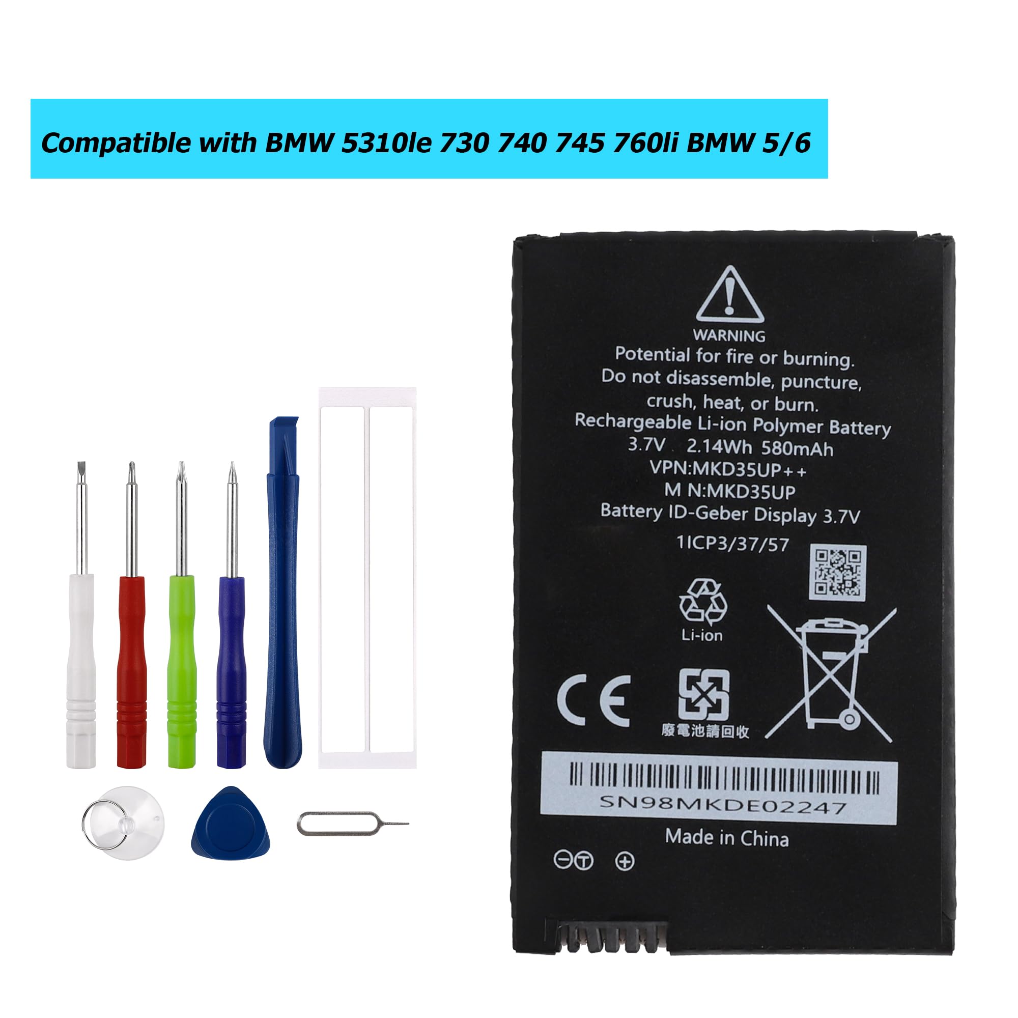 MKD35UP Batteria di ricambio compatibile per BMW 5310le 730 740 745 760li BMW 5/6 Series X3 X5 X6 BMW i8 LCD Remote Key 9442976-01 con kit di strumenti