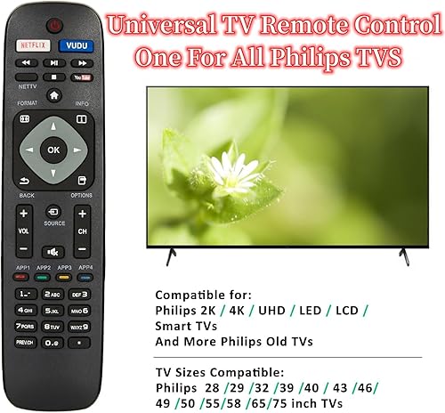 Miniatura 2 de El más nuevo universal Philips TV Control remoto NH500UP para Philips LCD LED 4K UHD Smart TV con Netflix Vudu YouTube Nettv botón
