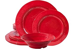 LEHAHA Red Dishes Melamine Dinnerware Sets for 4