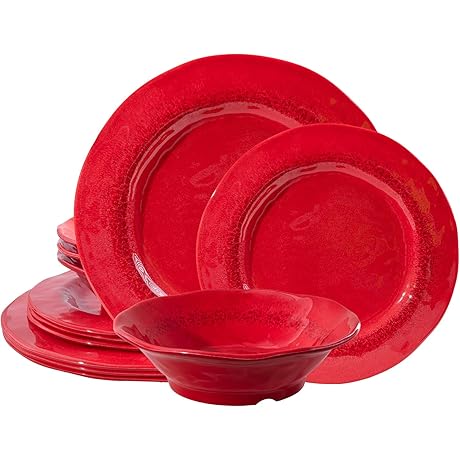 LEHAHA Red Dishes Melamine Dinnerware Sets for 4