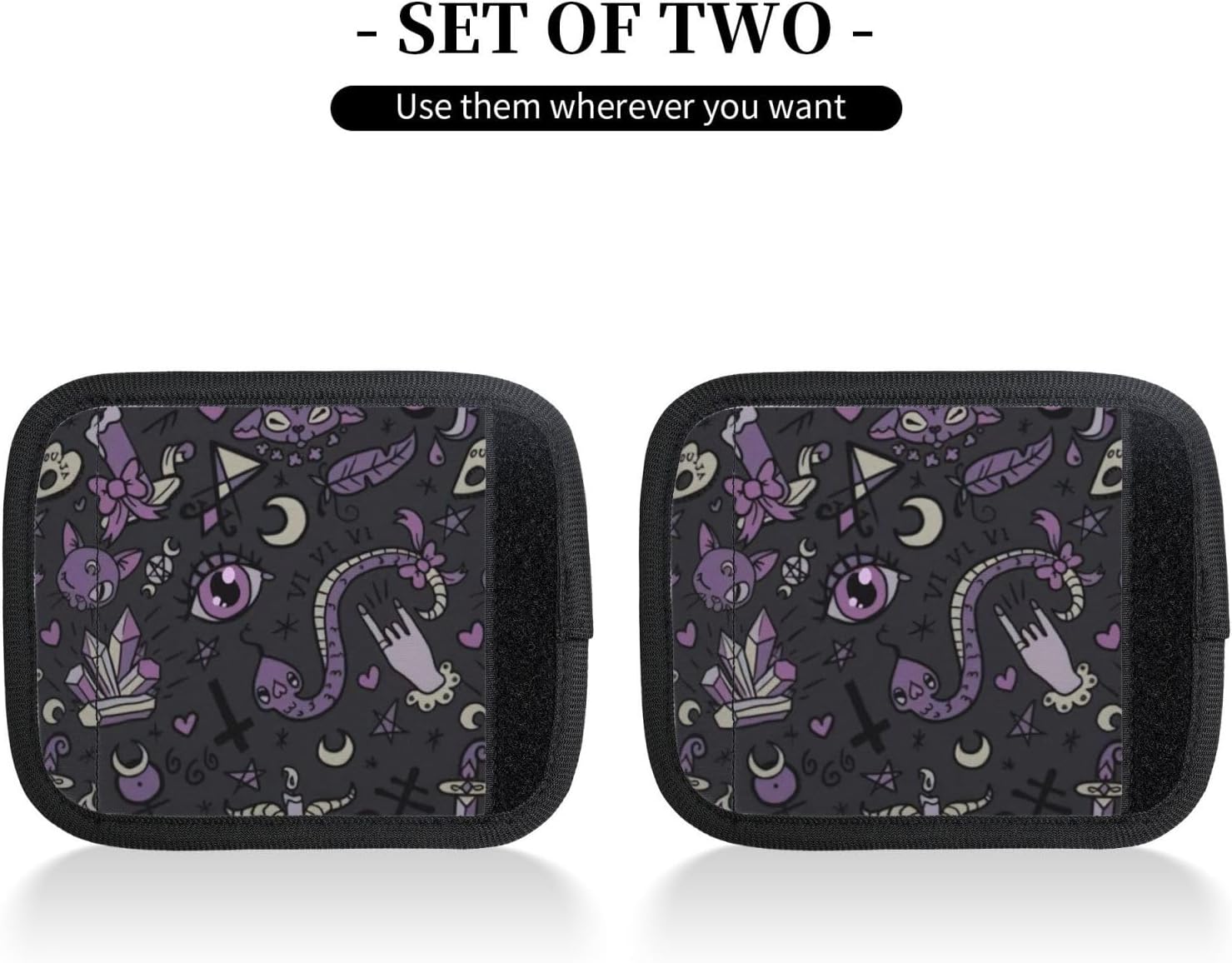 Purple Black Goth Spooky Print Luggage Handle Wraps Luggage Identifiers Soft Neoprene Luggage Handle Wraps for Suitcase Trolley Handle Grip Cover 2 Pack Luggage Tags