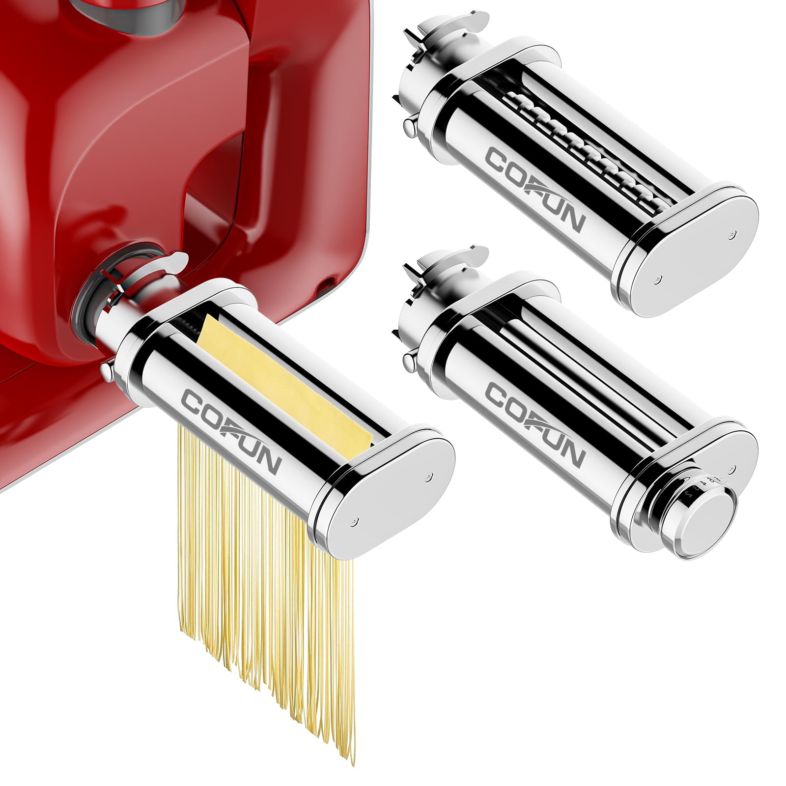 COFUN Nudelvorsatz für BOSCH MUM 5 Serie 4 Zubehörteile, 3 Stück Edelstahl Nudelmaschine für MUM 5 Zubehör, Edelstahl-Spaghetti-Schneider & Fettuccine-Schneider für BOSCH MUM58720