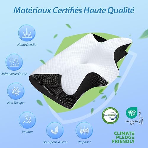 HOMCA Neck Pillow, 2 in 1 Ergonomic Memory Foam Orthopedic Cushion Pillow for Head/Neck/Shoulder Support, Relaxation and Stress Relief, 60 x 40 x 11/13 cm, Black - 8