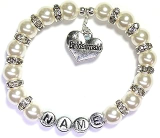 Personalised Bridesmaid Flower Girl Wedding Charm Bracelet Free Gift Bag