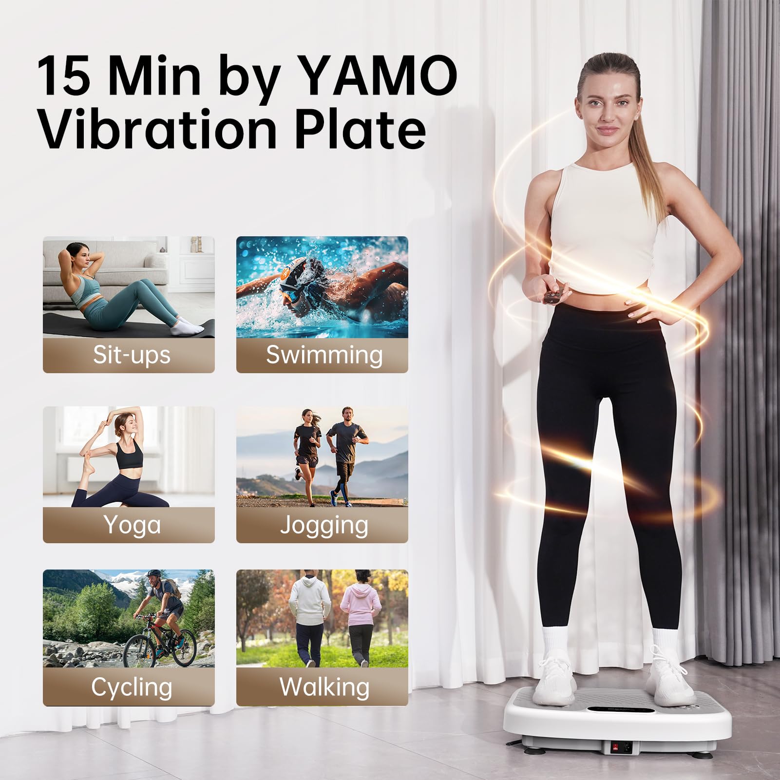 YAMO Plataforma Vibratoria | 5 Programas + 99 Niveles de Vibración | Plataforma Vibración Muscular para Hacer Ejercicio en Casa con Mando a Distancia y Bandas Elásticas