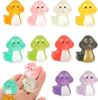 HOMICO Luminous Mini Snakes 10 Colors Mini Resin Animals Cute Fake Snakes for Dollhouse Fairy Garden Micro Moss Landscape Aquarium Potted Plant Decor