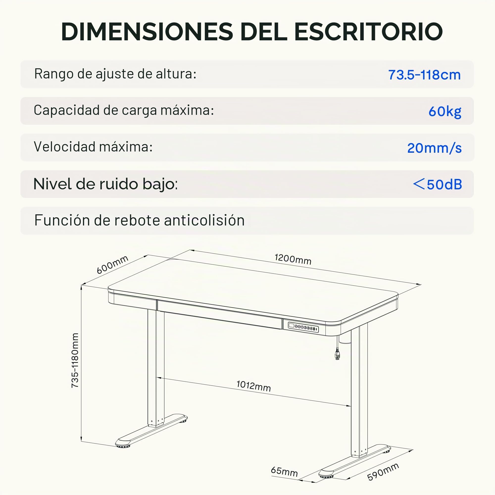 FLEXISPOT Q3 Escritorio Elevable Escritorio con Tablero Entero, Standing Desk, Mesa de Elevable con Función de USB Y Táctil, Tocador con Cajón 120x60cm (Blanco)